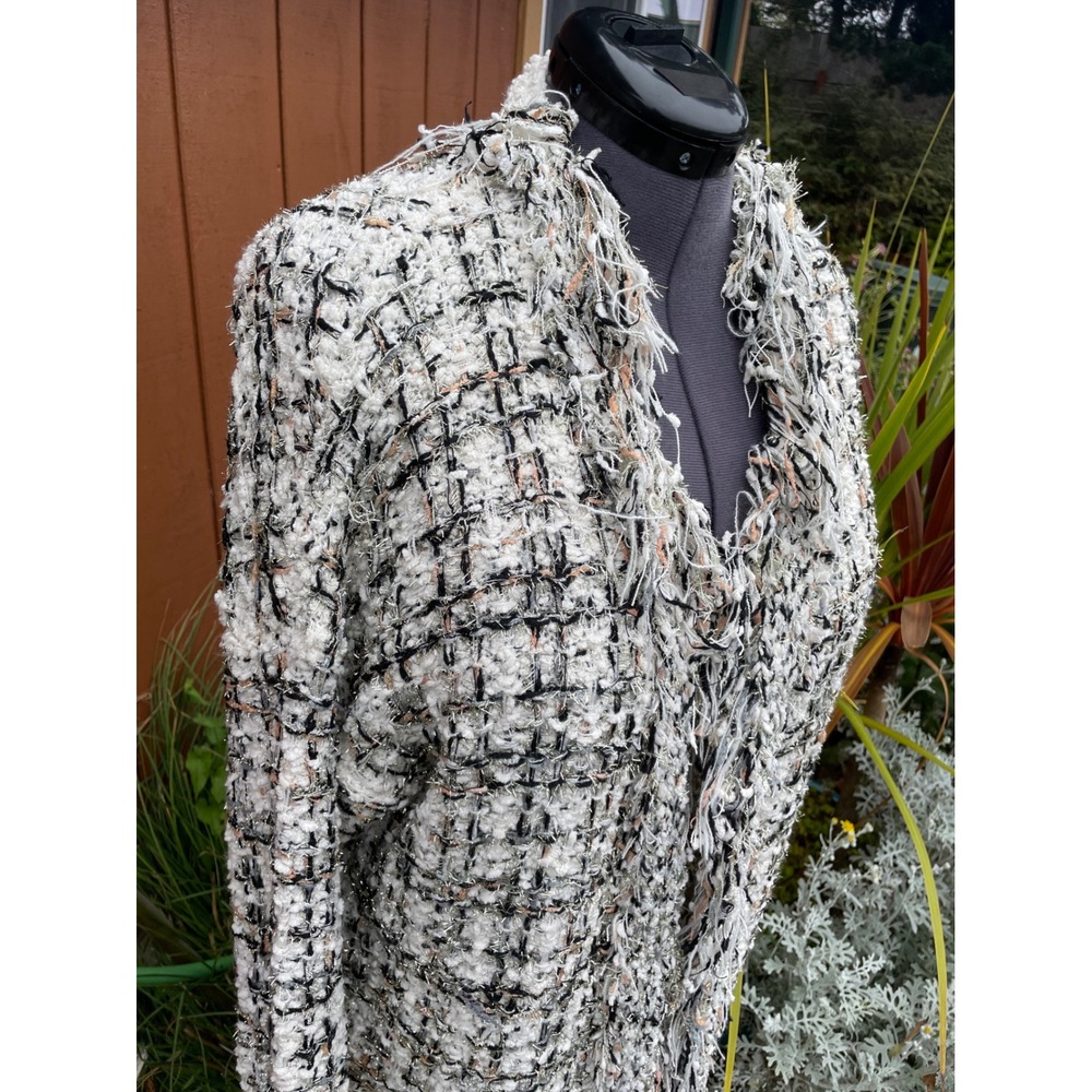 Tweed Oliver O Metallic Sparkle Fringe Trim Open Cardigan Jacket Medium